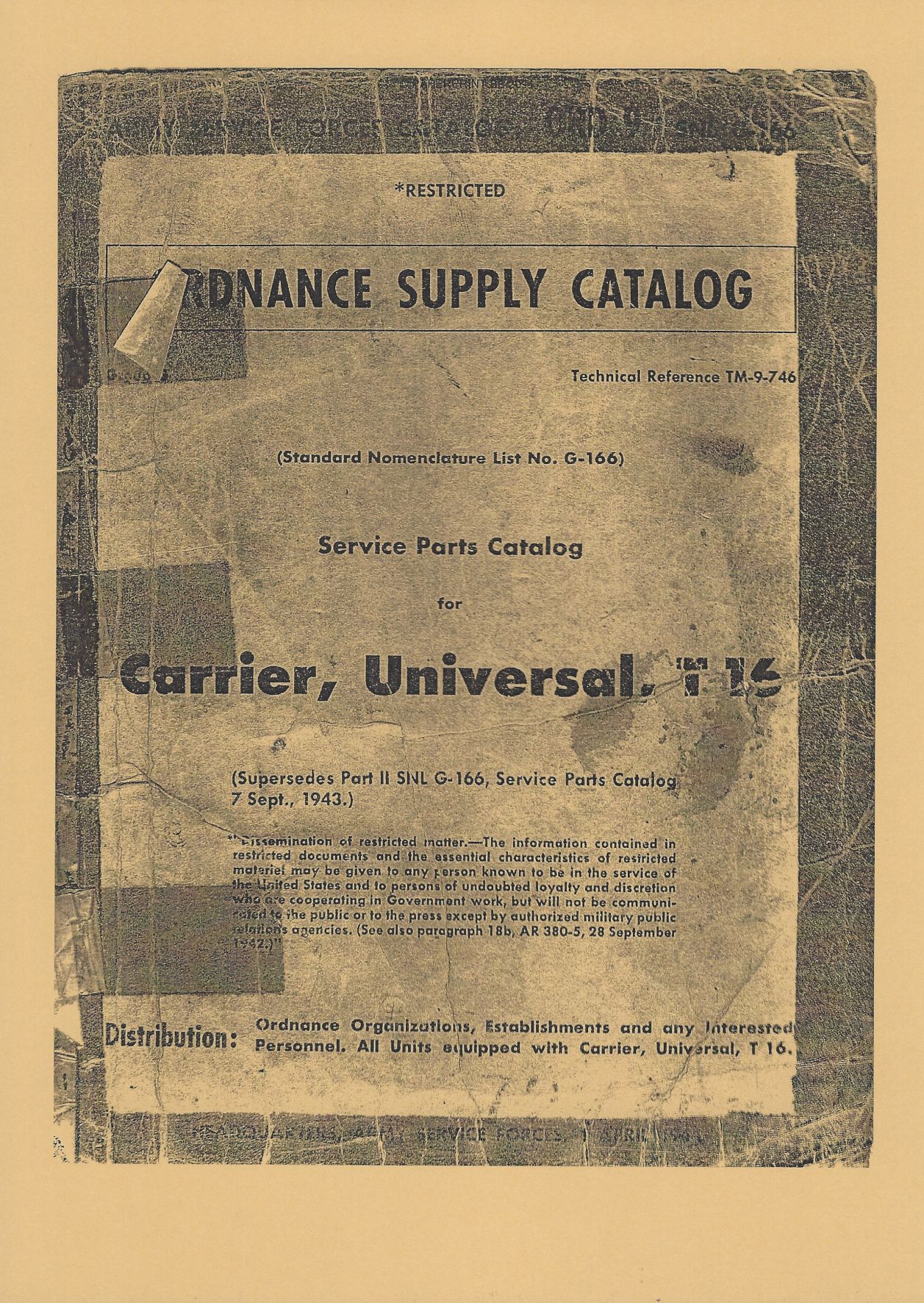SNL G-166 US SERVICE PARTS CATALOG FOR UNIVERSAL CARRIER T16